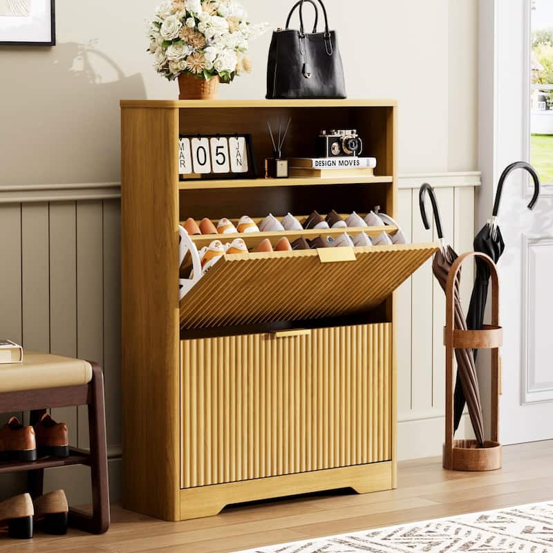 Shoe Cabinet Storage for Entryway Hidden Shoes Storage Cabinet with 2 Flip Drawers, Tall Free Standing Shoe Organizer Rack