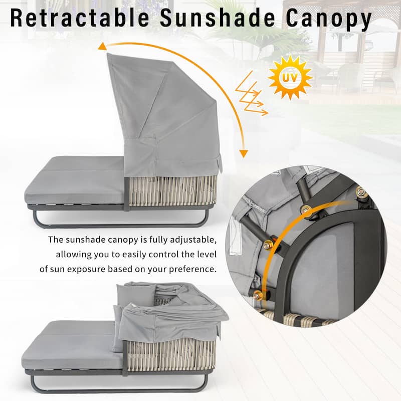 57" Outdoor Patio Daybed Rattan Daybed with Detachable Pillows