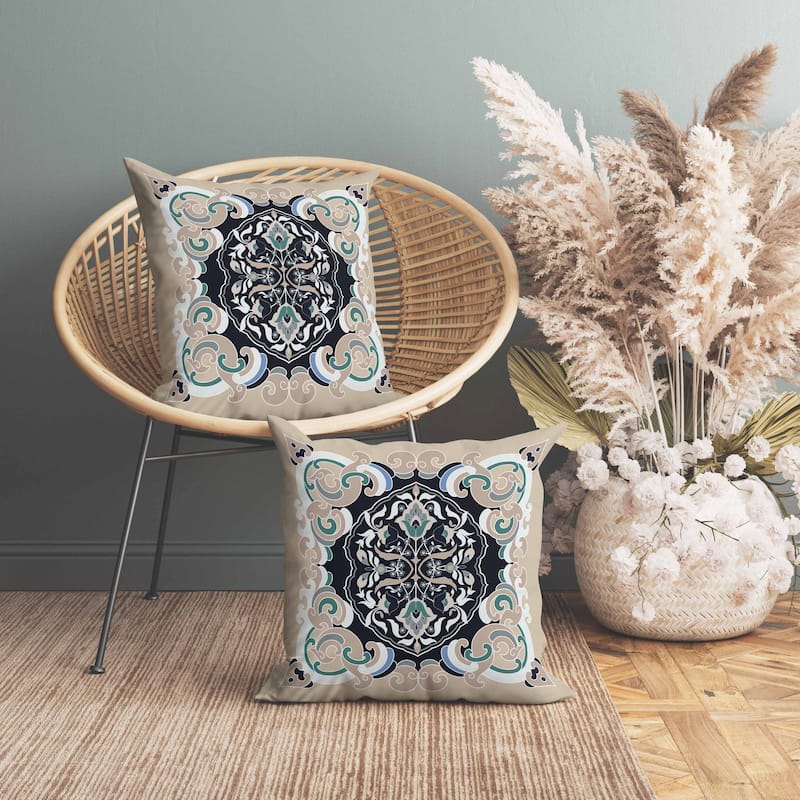 Soft Square Escape Indoor/Outdoor Reversible Throw Pillow Beige and Black