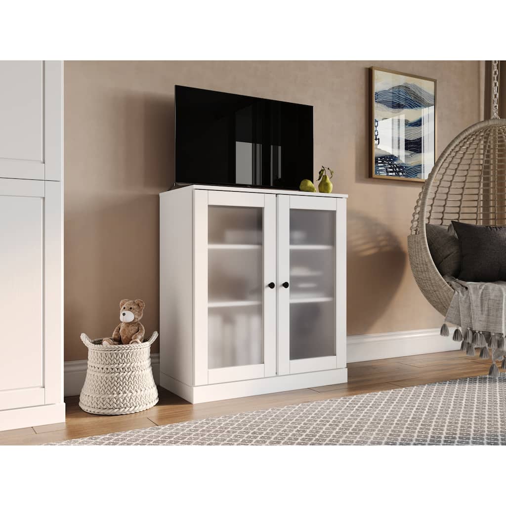 Palace Imports 100% Solid Wood TV Stand with Frosted Glass Doors for TVs up to 32"