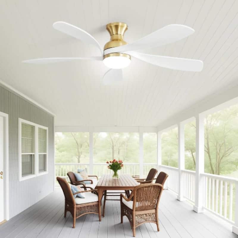 52 Inch Flush Mount Smart Ceiling Fan with Light, APP and Remote Control, Low Profile - 52 inch