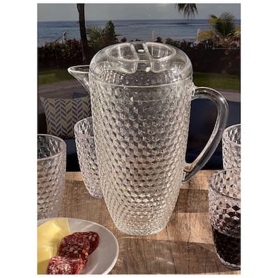2.5 Quarts Water Pitcher with Lid, Diamond Cut Unbreakable Plastic Pitcher, Drink Pitcher, Juice Pitcher with Spout BPA Free