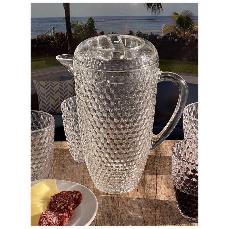 Water Pitcher with Lid, Diamond Cut Unbreakable Plastic Pitcher