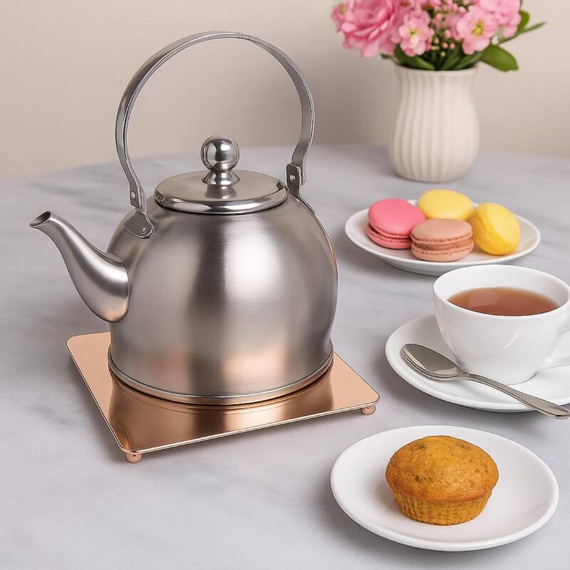 Creative Home Royal-Tea 1.0 Quart Stainless Steel Tea Kettle with with Removable Infuser Basket and Folding Handle