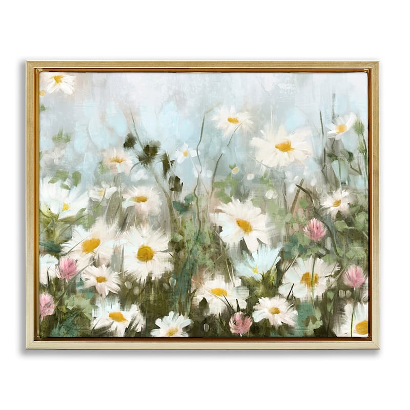 Stupell Daisy Field Painting Framed Floater Canvas Wall Art Design by Nina Blue