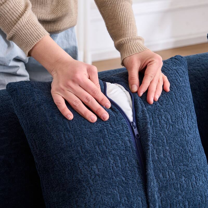 L-Shaped Sectional Sofa with Curved Chaise, Chenille Boneless Cloud Sofa, Modular 4-Seater Sofa with 4 Throw Pillows