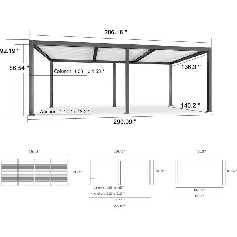 PURPLE LEAF Outdoor Louvered Pergola with Adjustable Metal Roof for Patio Pergola