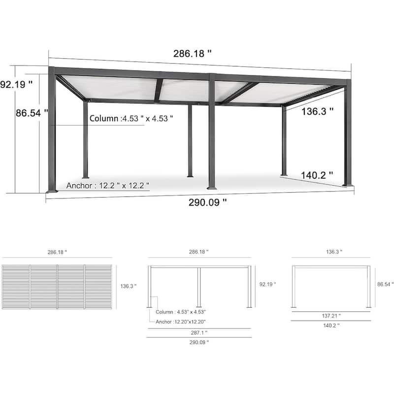 PURPLE LEAF Louvered Pergola Sun Shade Shelter with Adjustable Metal Roof for Patio Hardtop Pergola
