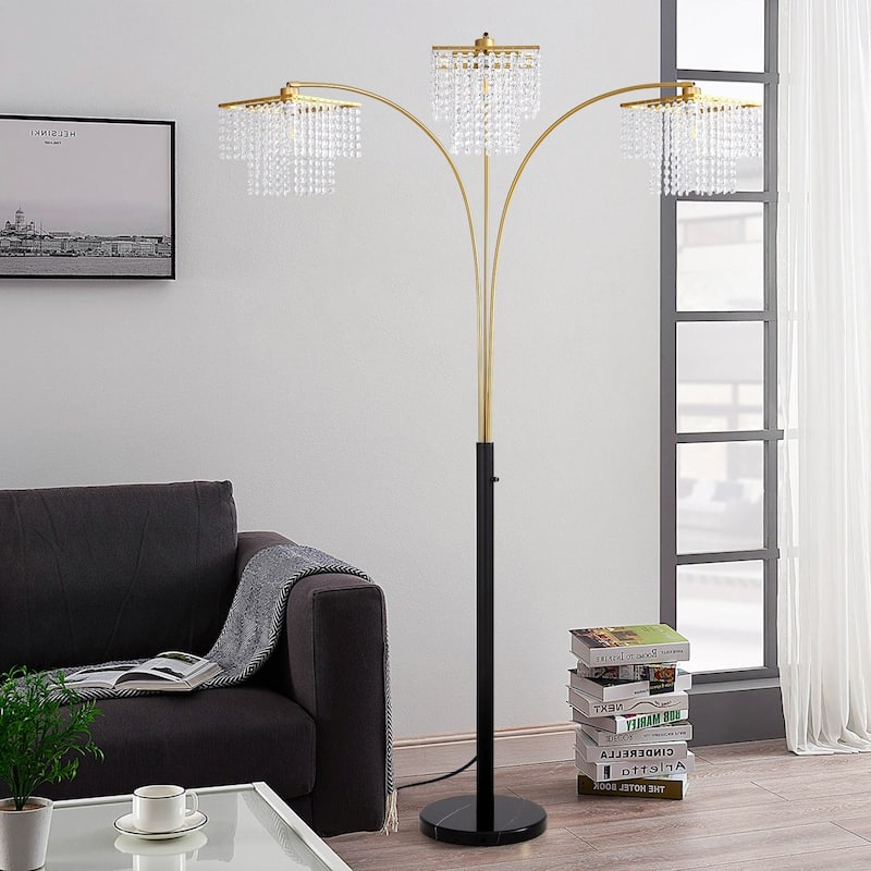 Brio 90" 3-Light Modern Gold Crystal Arc Floor Lamp - 85