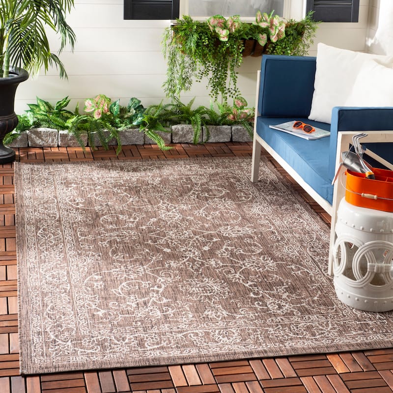 SAFAVIEH Courtyard Aquata Indoor/ Outdoor Waterproof Patio Backyard Rug - 8' x 11' - Brown/Ivory