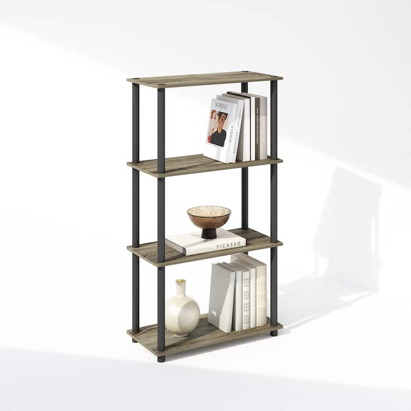 43.25 in. Tall French Oak/Black Wood 4-Shelf Bookcase