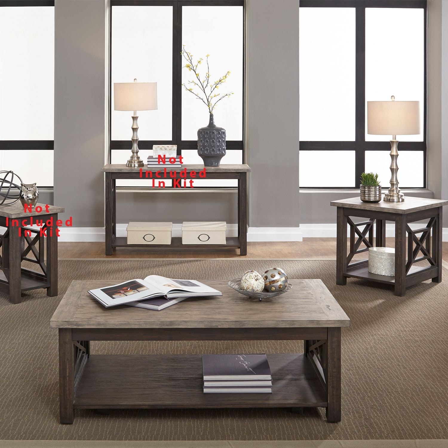 Heatherbrook Charcoal and Ash 3 Piece Set (1-Cocktail 2-End Tables)
