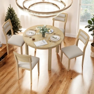 5-Piece Extendable Round Dining Table Set With 4 Upholstered Chairs for ...
