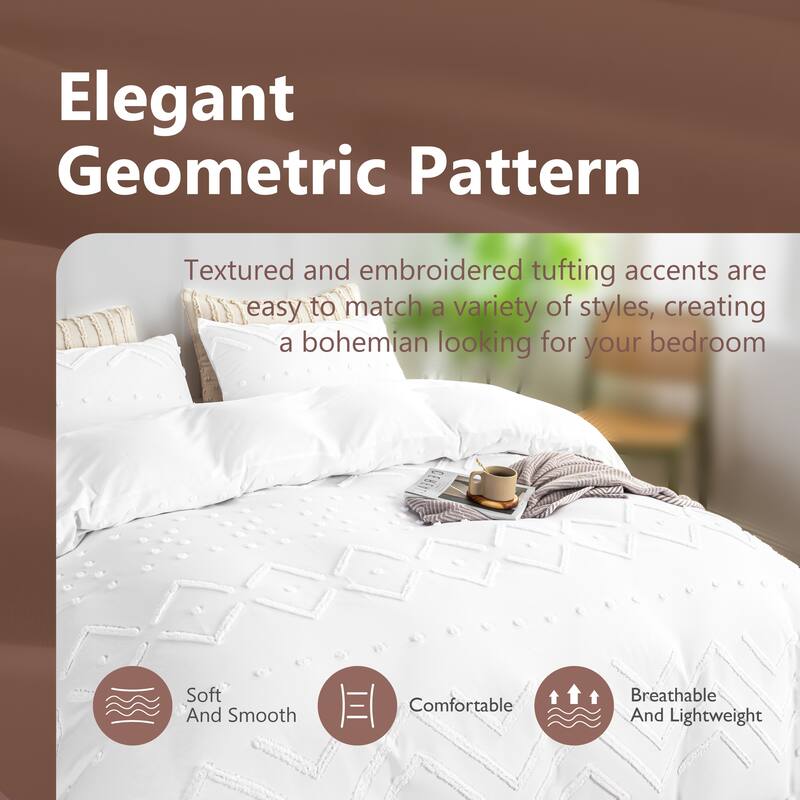 3-Piece Boho Tufted Duvet Cover Set, Textured Duvet Cover and 2 Pillowcases for All Season