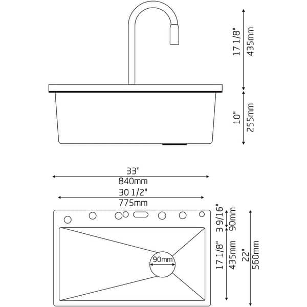 dimension image slide 1 of 5, Lefton 304 Stainless Steel Waterfall Kitchen Sink Set with Pull-down Faucet KS2207 (Series)