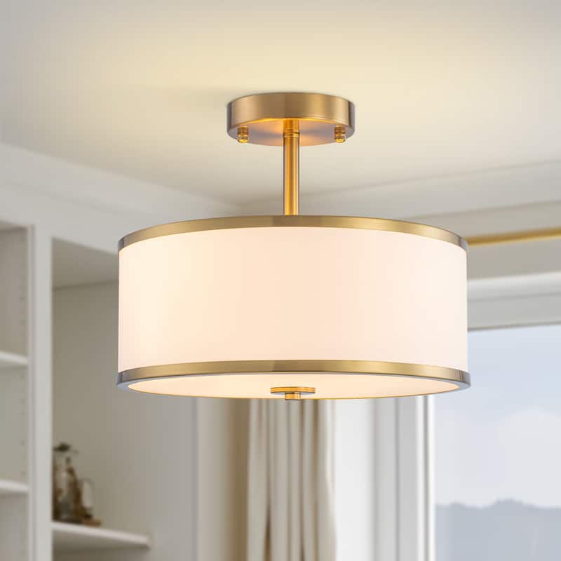 Starsky Modern 3-light Fabric Drum Semi Flush Mount - Single Shade