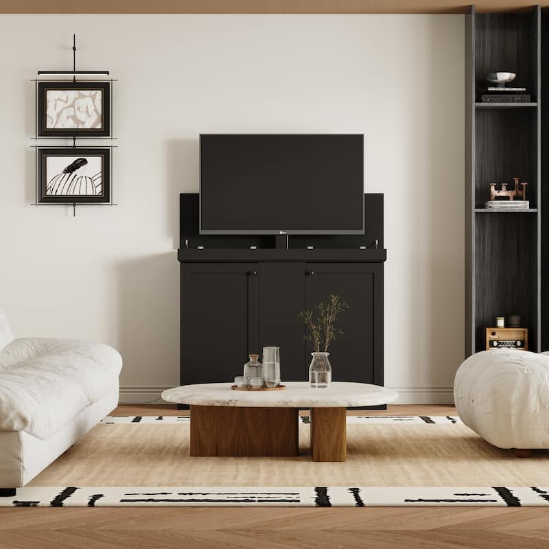 Electric Lift TV Cabinet with Remote Control Fits 50 Inch TVs Modern Media Console