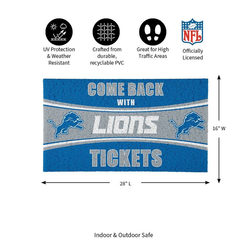 Detroit Lions 28 in. x 16 in. PVC "Come Back With Tickets" Trapper Door Mat