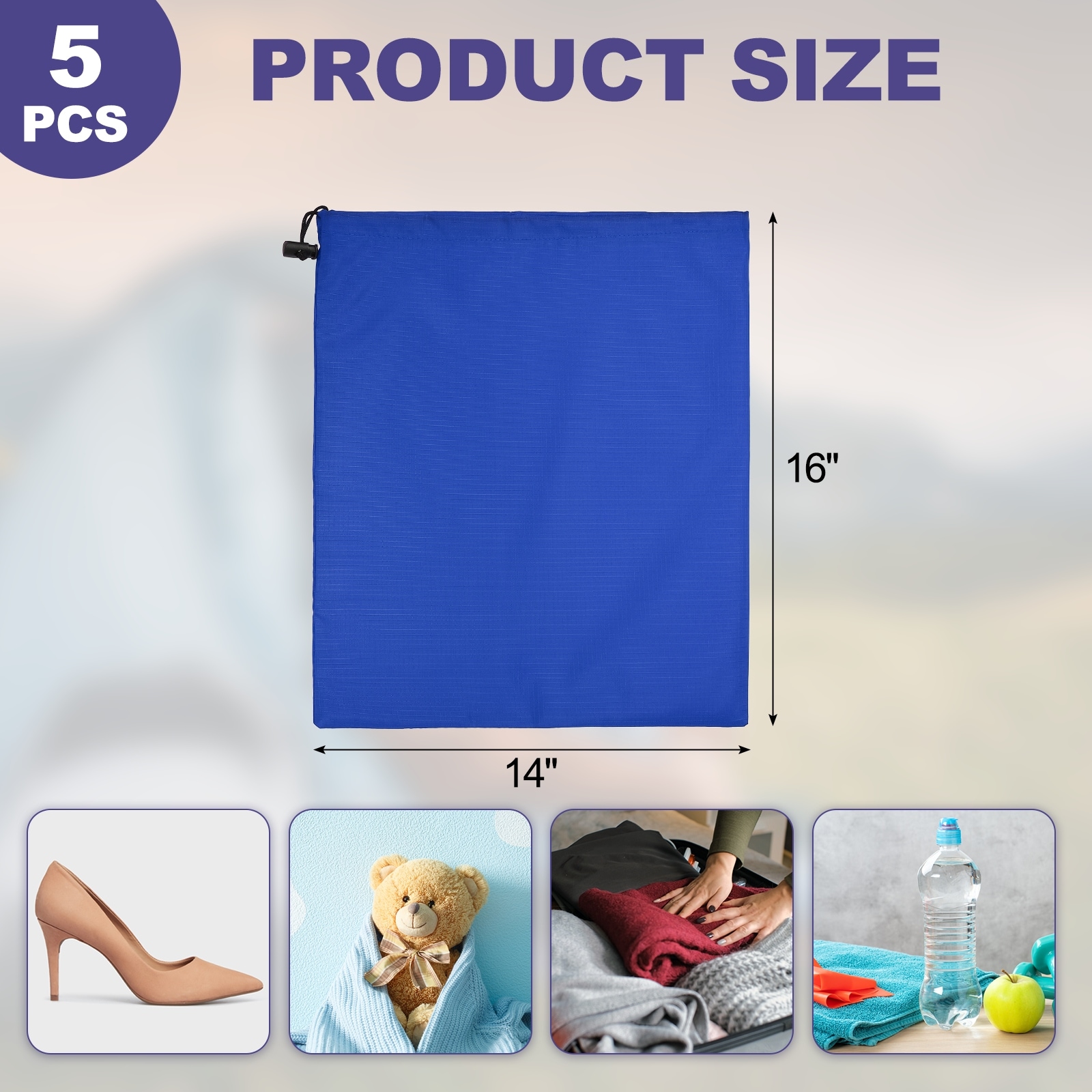 Polyester Drawstring Bag with Toggle, Waterproof Travel Storage Bag Foldable Stuff Sack Cinch Sack