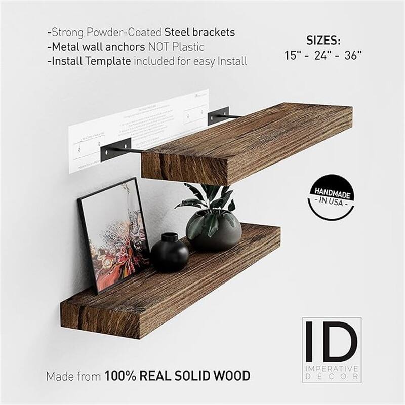 Floating Wall Shelves Set of 2 - Functional & Rustic Wooden Shelves - 5.5"D x 36"W x 1.5"H