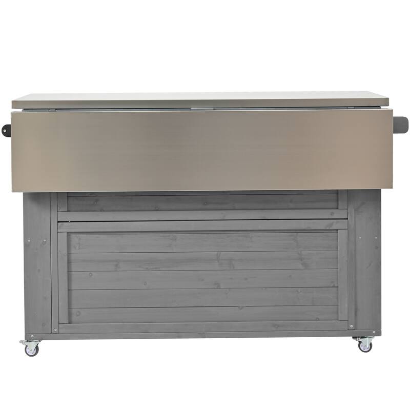 Outdoor Kitchen Island with Foldable Stainless Steel Top & Bottle Opener, Fir Wood Kitchen Island with Shelves and Towel Racks