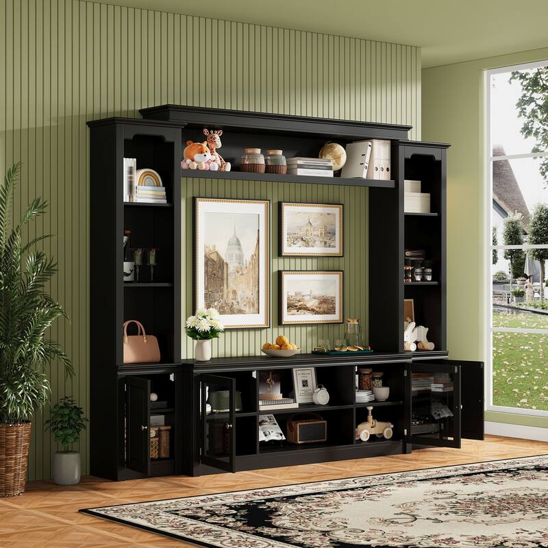 All-in-One Modern TV Stand with Bookcase for TVs Up to 65-inch, Entertainment Center with 4 Adjustable Shelves