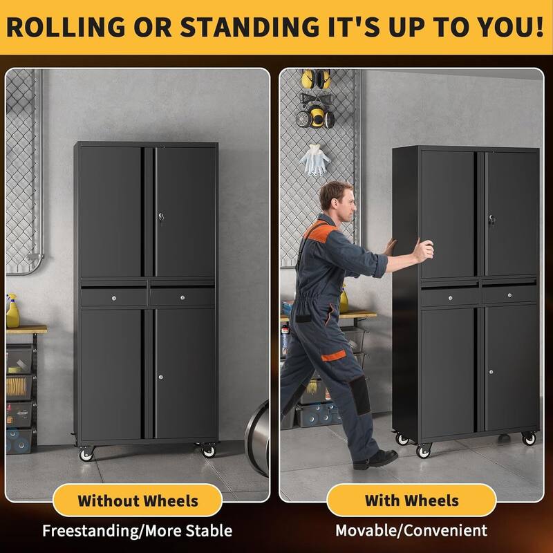 71" Metal Tool Garage Storage Cabinet for Garage, Workshop, Office - N/A