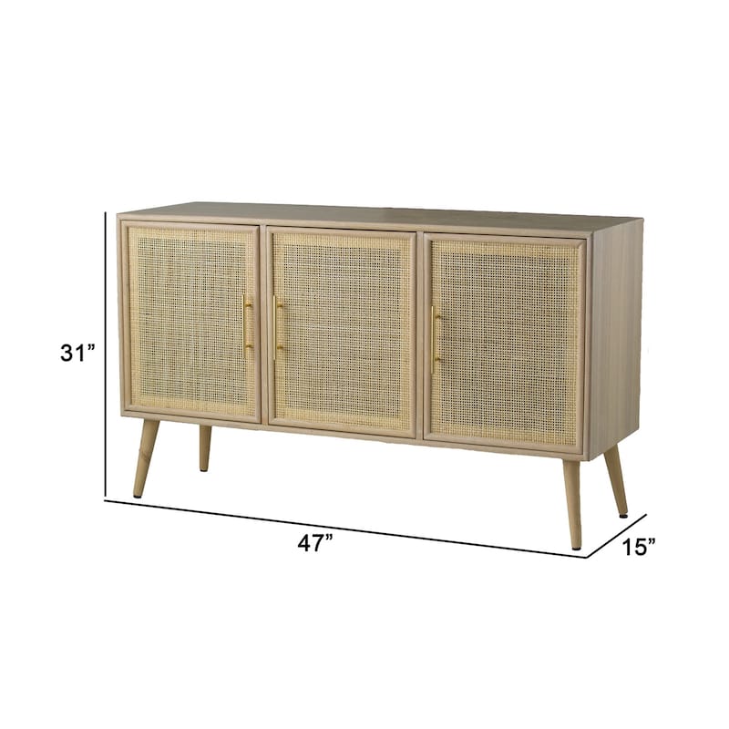 Dana 47 Inch TV Media Entertainment Console, 3 Rattan Doors, Modern, Brown