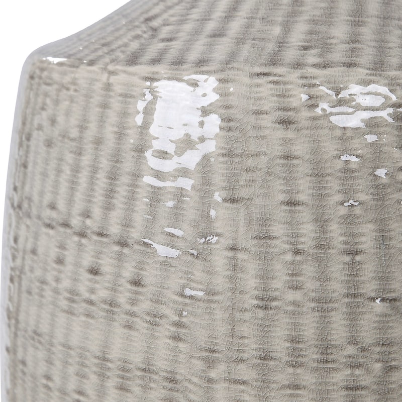 Distressed Ceramic Table Lamp with Drum Shade - 29" - Light Gray