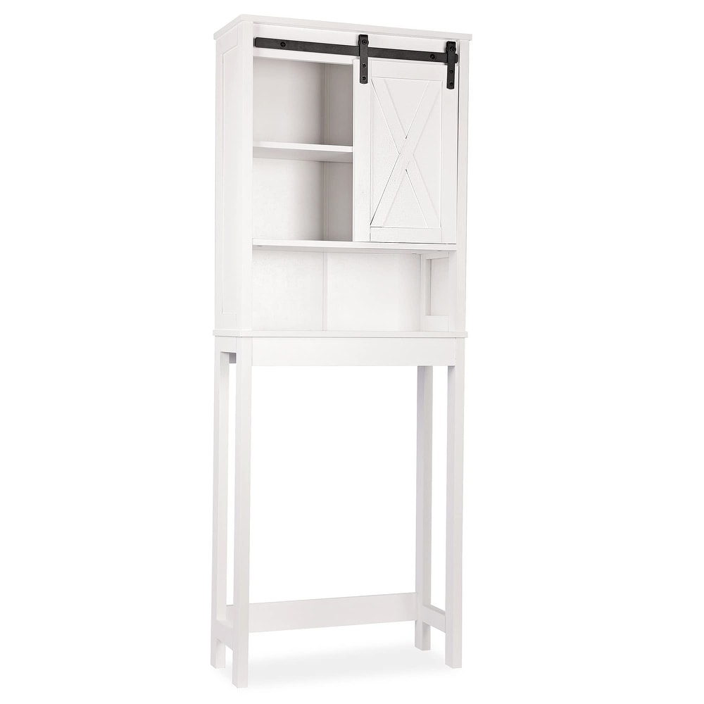Home Over-the-Toilet Shelf Bathroom Storage Space Saver with Adjustable Shelf Collect Cabinet - White