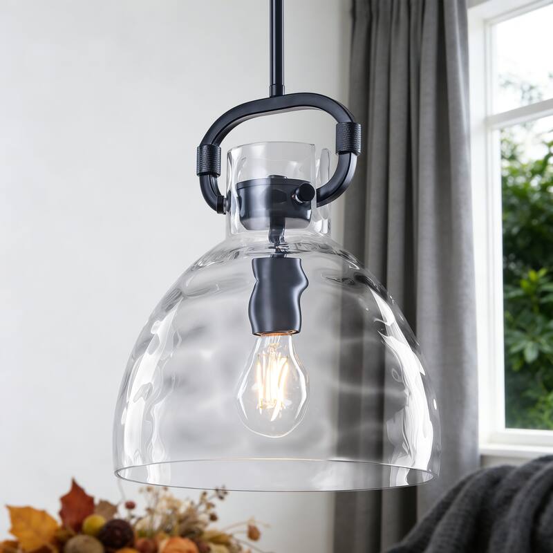 Skystar 1 - Light Single Pendant With Clear Hammered Glass Shade - Black