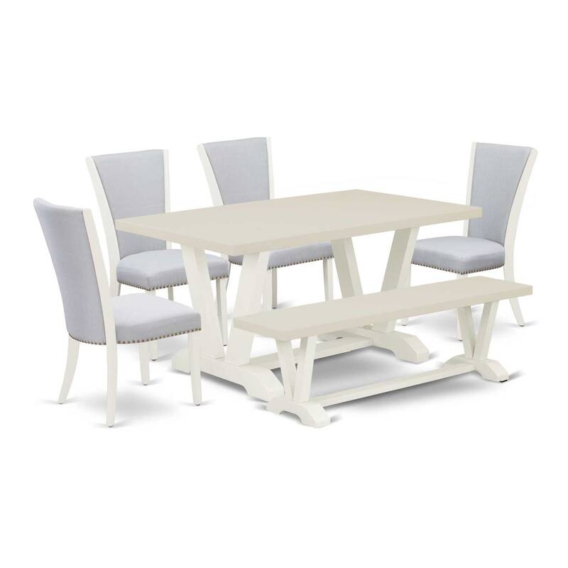 HomeStock 6-Piece Rectangle Natural Oak Finish Solid Wood Top Dining Table with 1-Bench, 4-Chairs
