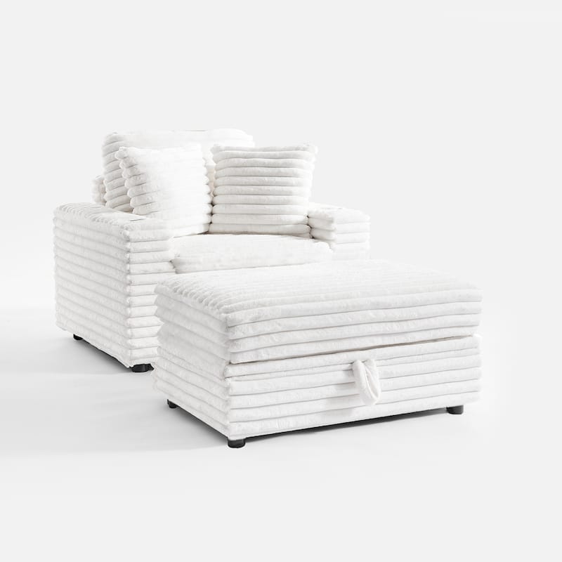 Modern Oversize Plush Corduroy Accent Chair Chaise Lounge with Storage Ottoman