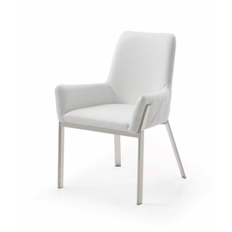 Modern Faux Leather Upholstered Dining Armchair with Silver Metal Legs and Solid Back for Living Room - 36”H x 24”W x 24”D - White