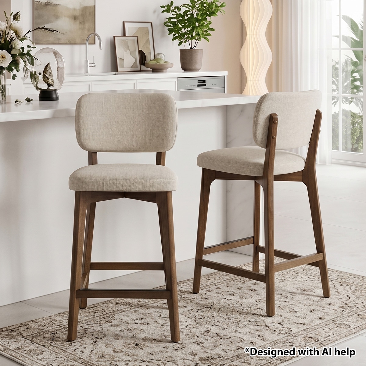 25.5" Seat Height Upholstered Counter Stools With Solid Wood Frame(Set of 2)