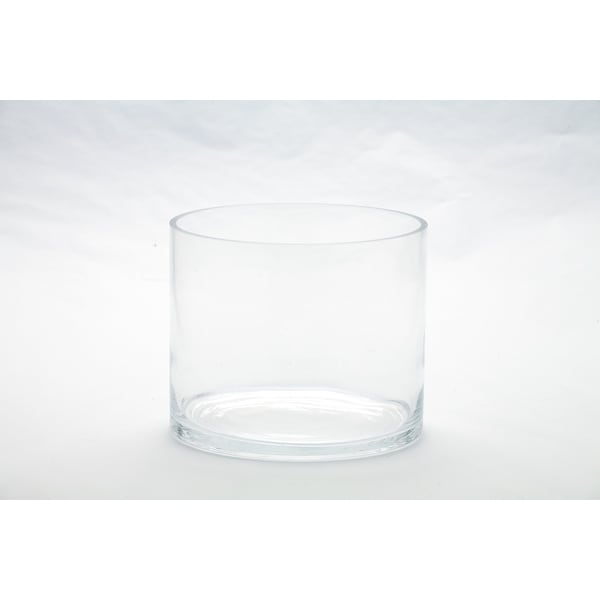 7" Clear Cylindrical Hand Blown Glass Vase - N/A