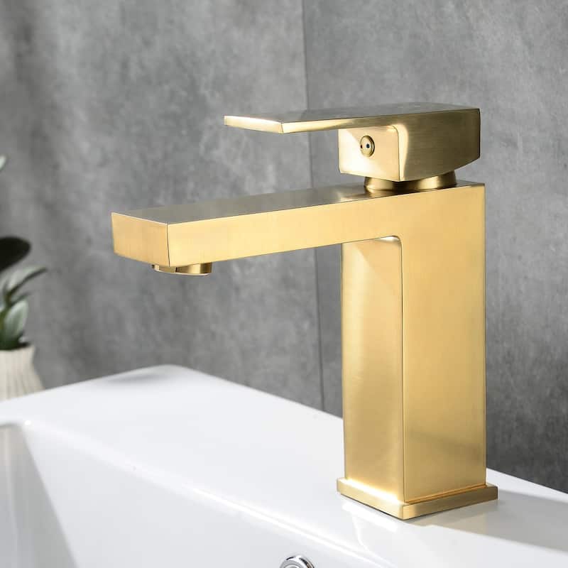 Modern Square Single Handle Bathroom Sink Faucet with Pop Up Drain