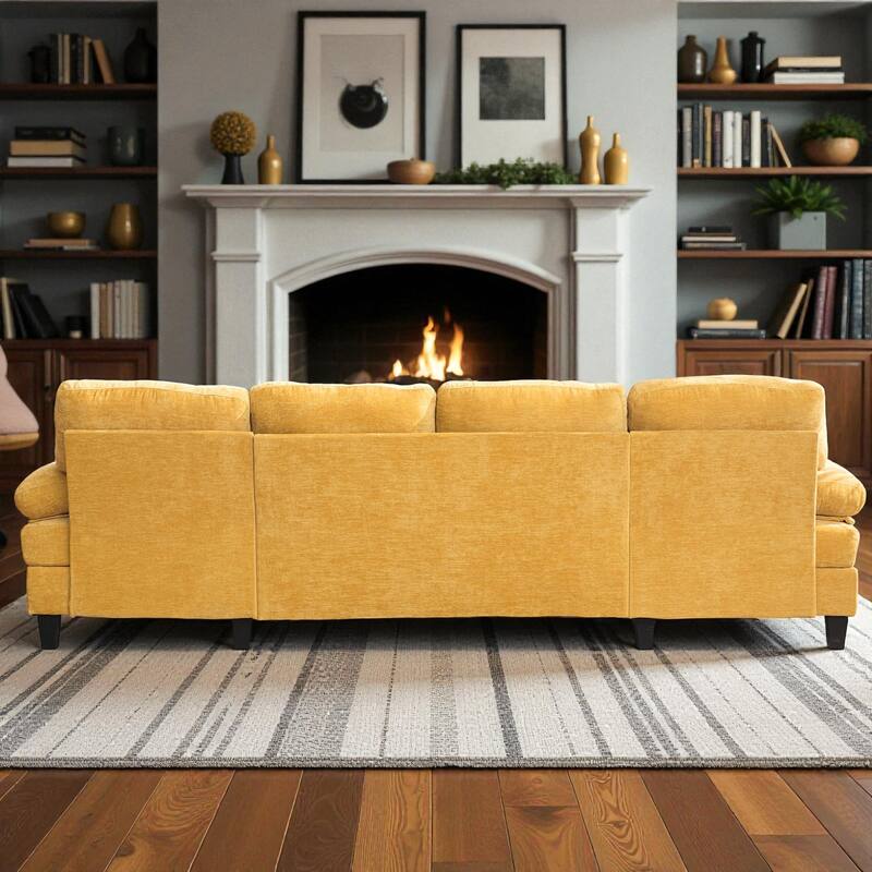 103.5" U-Shaped Sectional Sofa with Dual Chaise Lounges, Chenille Upholstery, Storage Pockets and Armrest Pillows