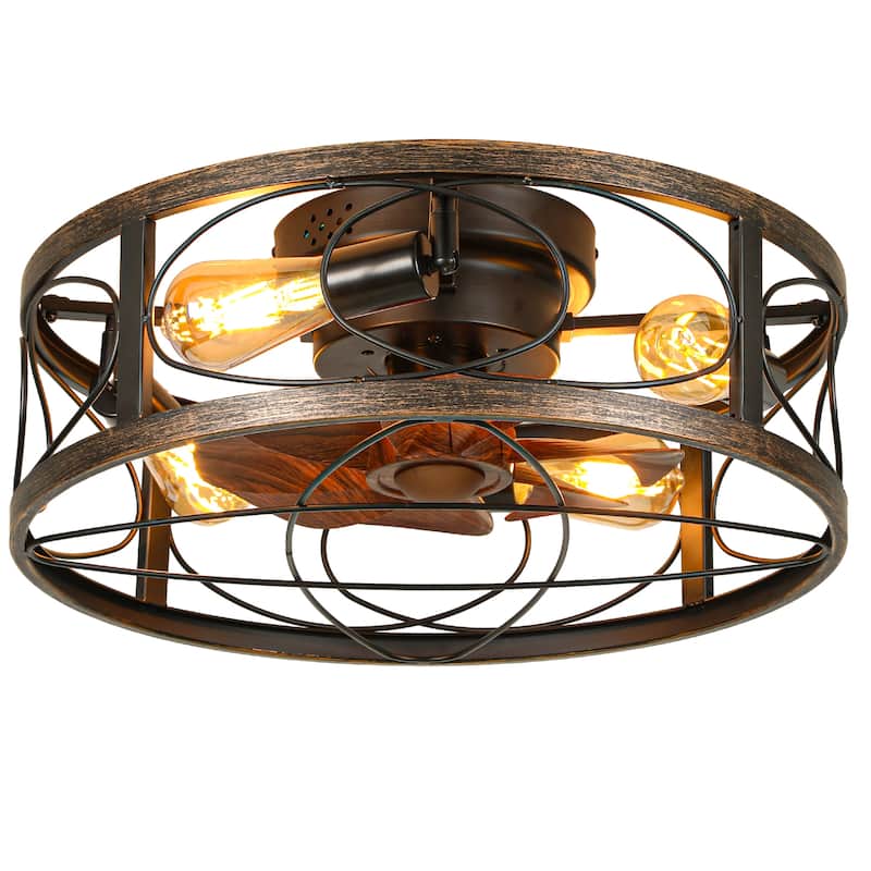 Moasis Farmhouse Flush Mount 20 Inch Caged Ceiling Fan with Lights and Remote - 20 inch