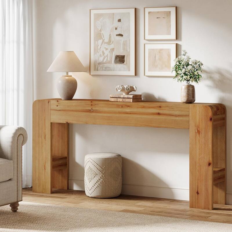 63-Inch Solid Wood Console Table, Sofa Table Behind Couch for Entryway, Living Room, Foyer