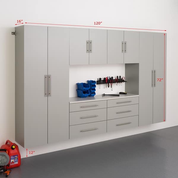 slide 1 of 25, Prepac HangUps 120-inch 6-piece Storage Cabinet Set I Light Gray