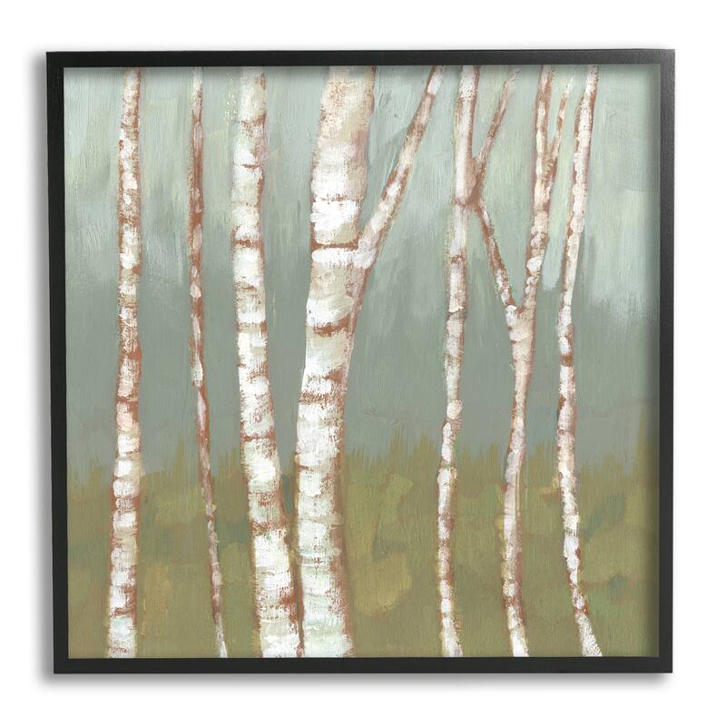 Stupell Contemporary Birch Tree Bark Soft Green Forest Landscape Framed Wall Art - 24 x 24 - Black