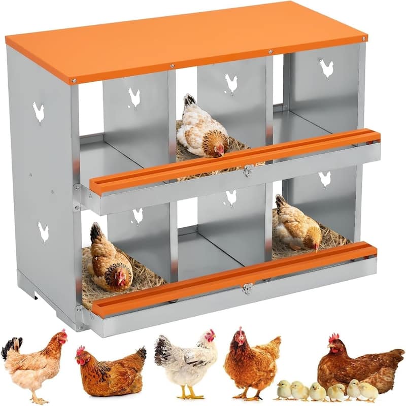 Nesting Boxes for Chickens - Orange-Red, Double-Layered, 6-Hole