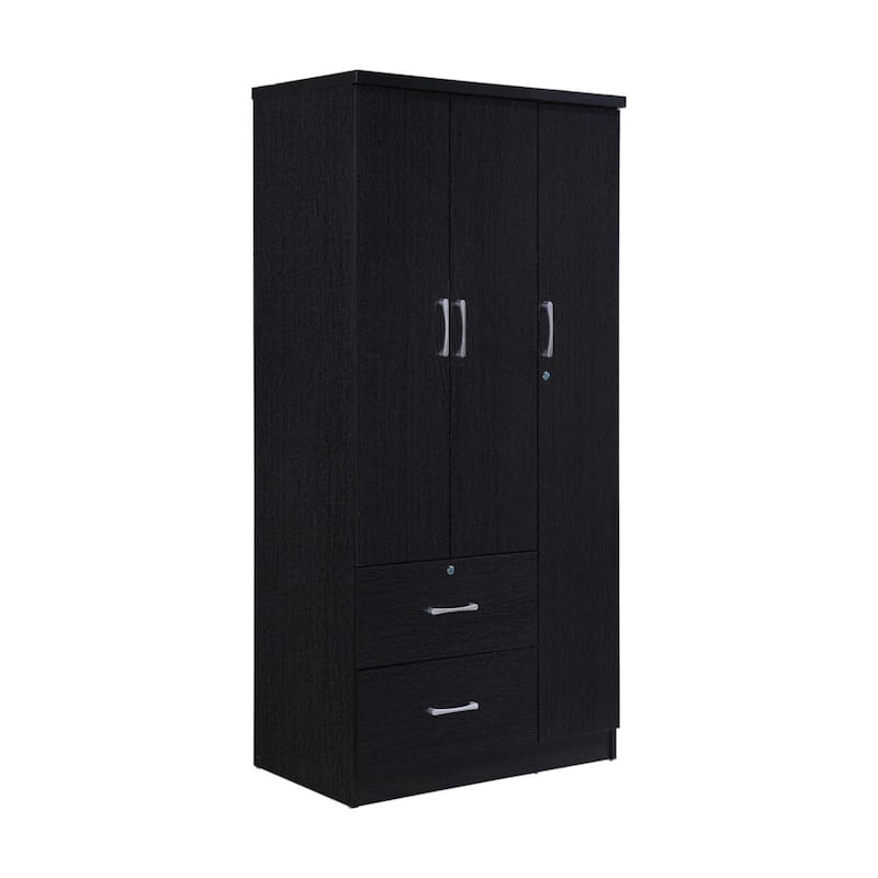 72" Black 2 Drawers and 3 Shelves with 3 Doors Armoire