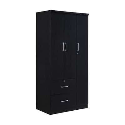 72" Black 2 Drawers and 3 Shelves with 3 Doors Armoire