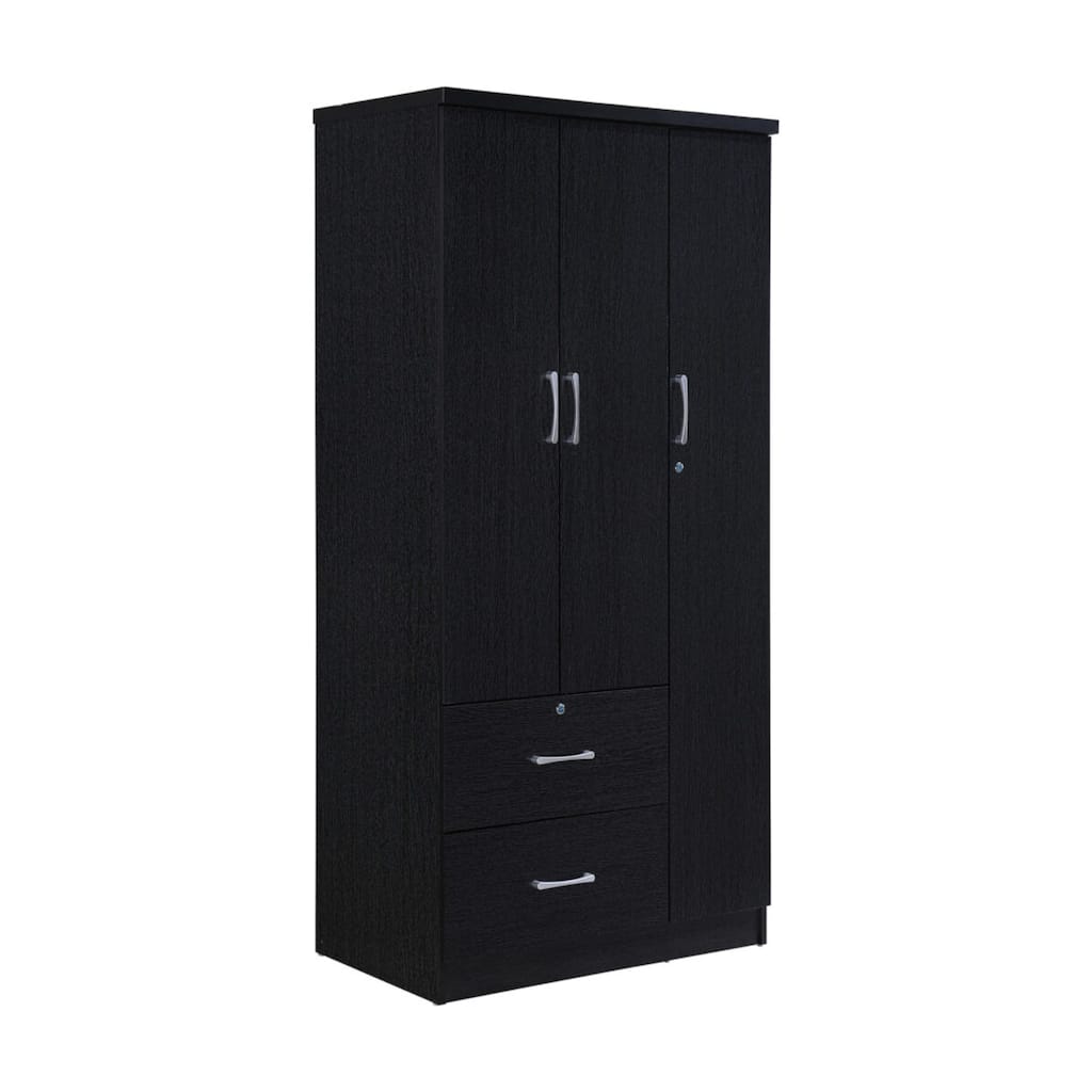72" Black 2 Drawers and 3 Shelves with 3 Doors Armoire