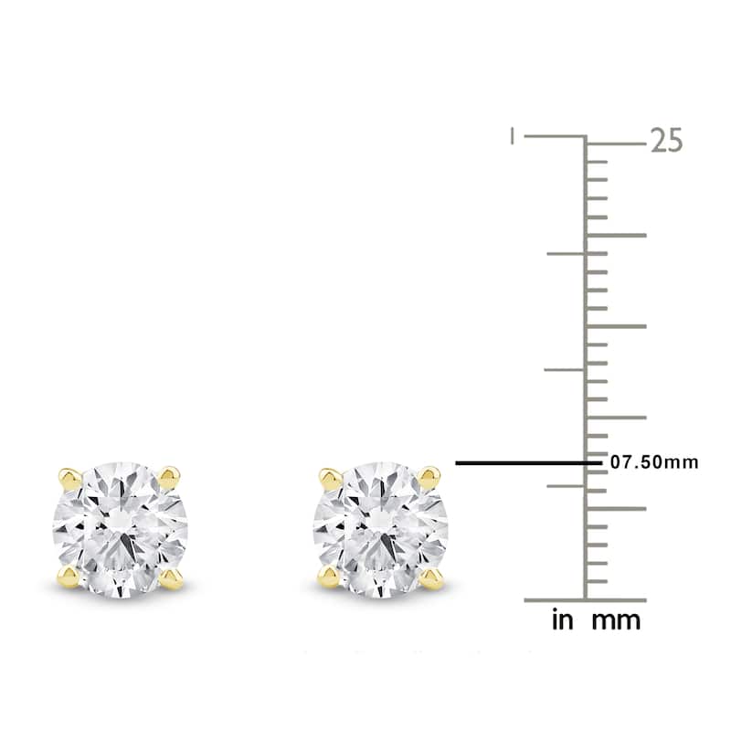 IGI Certified 1ct-4ct TDW Round Lab-Grown Diamond Solitaire Stud Earrings in 14k Gold