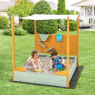 Kids Sandbox with Sand Wall w/ Removable Canopy for Kids - 47" x 42" x 49"