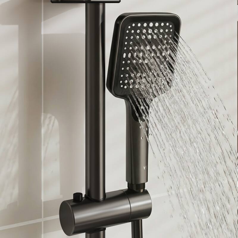 Shower System with LED Temperature Display, 4 Function Piano Button Shower Panel with Rainfall Shower Head, Handheld Shower