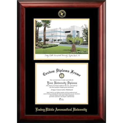 Embry-Riddle University 11w x 8.5h Gold Embossed Diploma Frame with Campus Images Lithograph